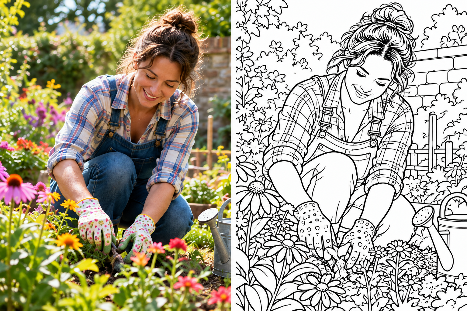 Example spread from a personalised photo colouring book