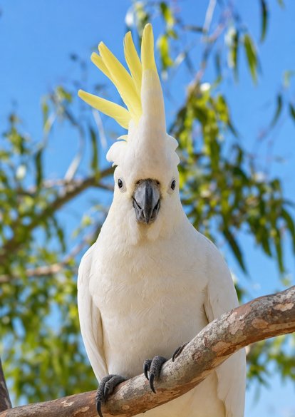 Example photo: a white cockatoo on a branch